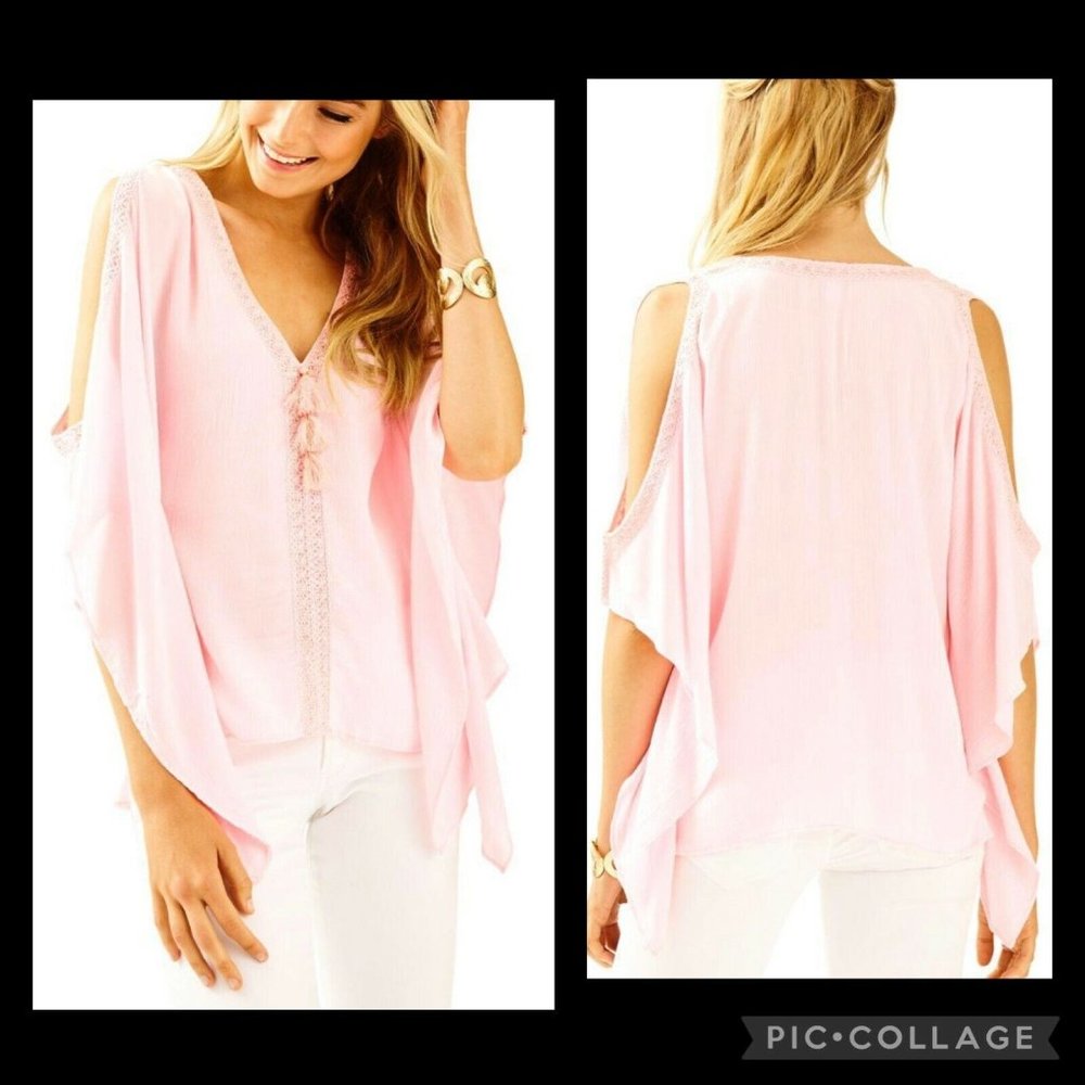 Lilly Pulitzer XXS / XS Paradise Pink Julietta Cold Shoulder Caftan Tasseled Top
